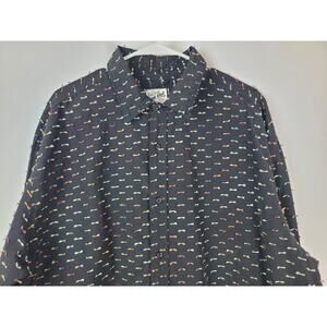 True Grit Textured Bow Button Up Shirt Black Orange Men's Size XL